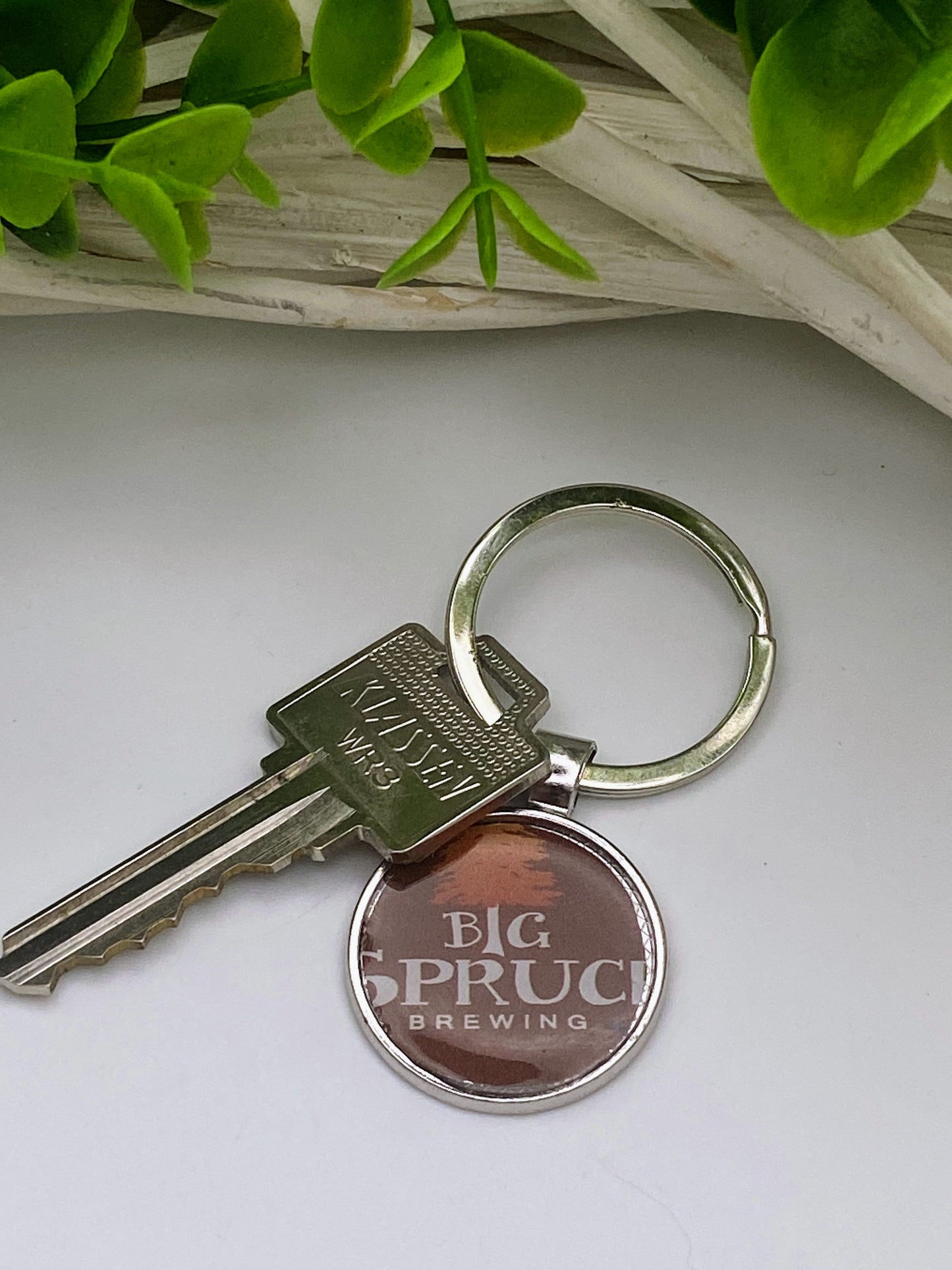 Candid & Big Spruce Brewing Keychain